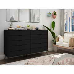 Black Grisby 10 Drawer 69.72'' W Double Dresser Crafted from Engineered Wood