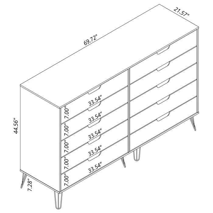 Black Grisby 10 Drawer 69.72'' W Double Dresser Crafted from Engineered Wood