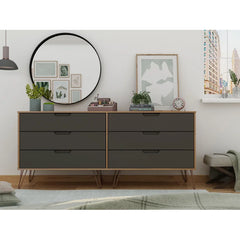 Textured Gray/Brown Grise 6 Drawer 69.72'' W Double Dresser Modern Style