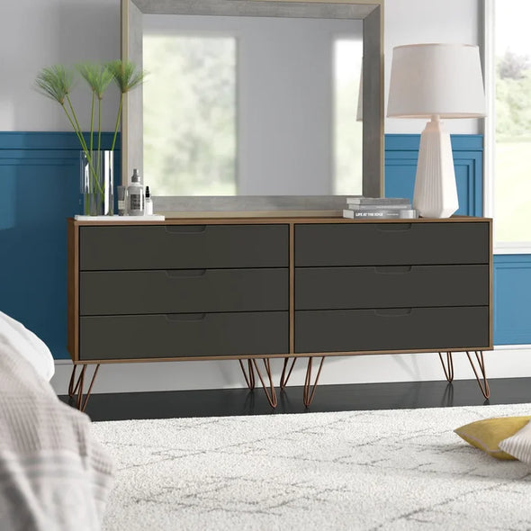 Textured Gray/Brown Grise 6 Drawer 69.72'' W Double Dresser Modern Style