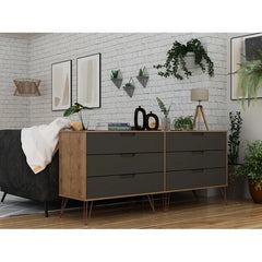 Textured Gray/Brown Grise 6 Drawer 69.72'' W Double Dresser Modern Style