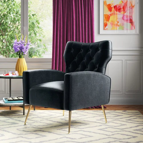 Black Velvet Groombridge 28'' Wide Tufted Wingback Chair Design