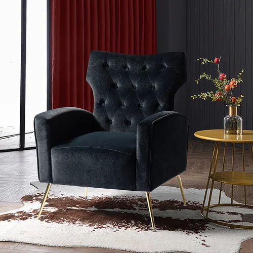 Black Velvet Groombridge 28'' Wide Tufted Wingback Chair Design