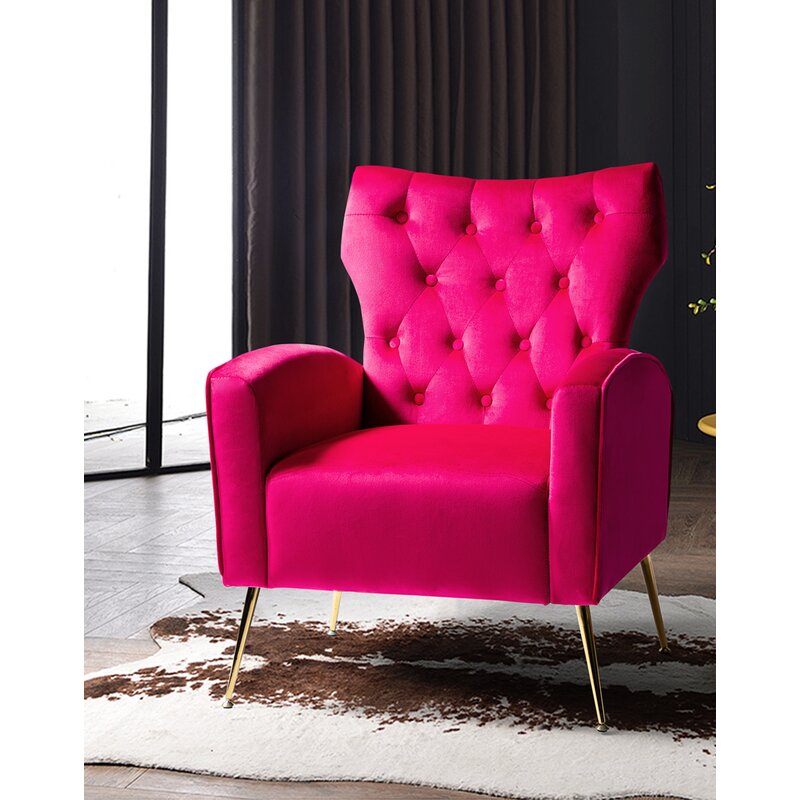 1 Fushia Velvet Tufted Wingback Chair This Living Room Accent