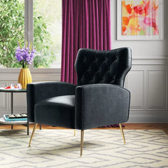 Black Velvet Groombridge 28'' Wide Tufted Wingback Chair Design