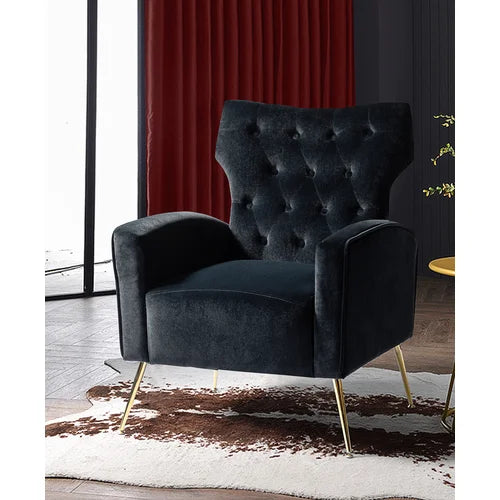 Black Velvet Groombridge 28'' Wide Tufted Wingback Chair Design