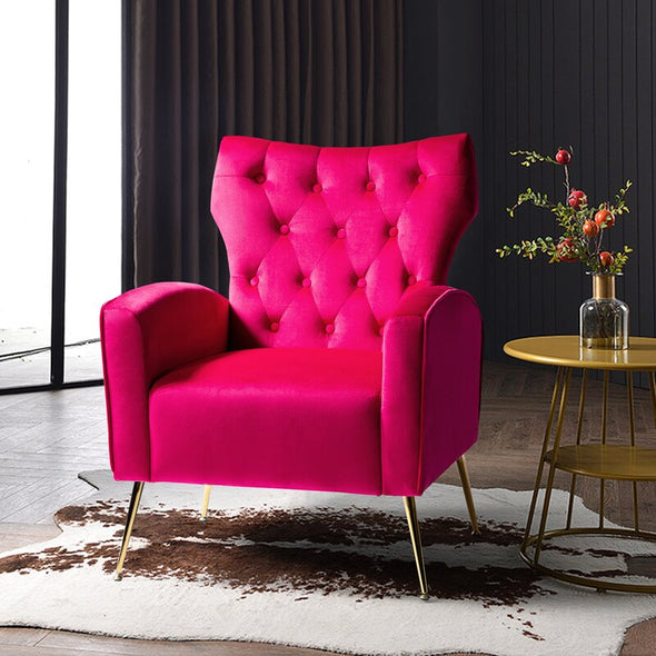 1 - Fushia Velvet Tufted Wingback Chair This Living Room Accent Chair with Plush Upholstery, Offering Outstanding Comfort and is Suitable