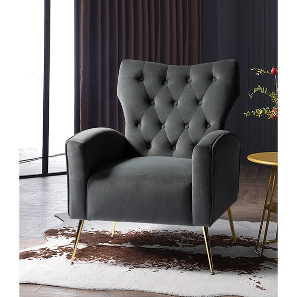 1 - Gray Velvet Tufted Wingback Chair This Living Room Accent Chair with Plush Upholstery, Offering Outstanding Comfort and is Suitable For