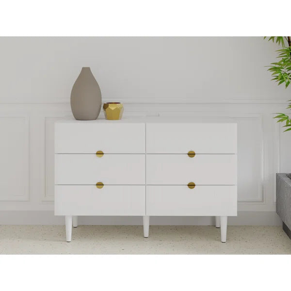 Grovelle 6 Drawer 47'' W Solid Wood Double Dresser Modern Style