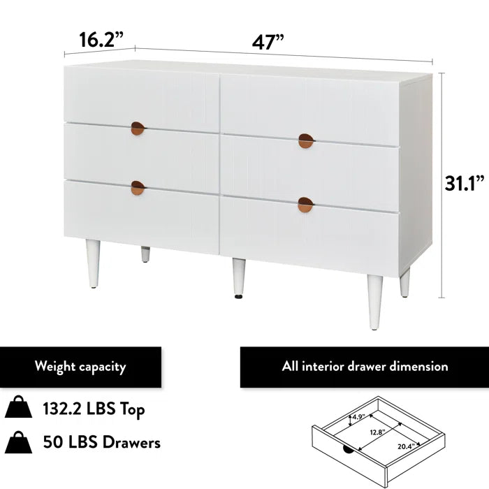 Grovelle 6 Drawer 47'' W Double Dresser Modern Style for your Bedroom Perfect for Bedside