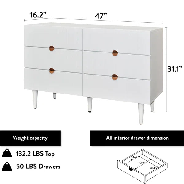 Grovelle 6 Drawer 47'' W Solid Wood Double Dresser Modern Style