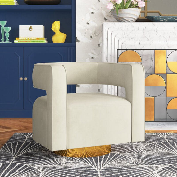 29.5'' Wide Velvet Swivel Barrel Chair Square Arms and An Open-Back Design Provide A Modern-Looking Silhouette