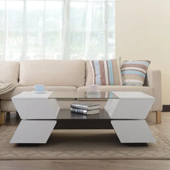 Abstract Coffee Table with Storage Geometric Pattern Flip-Open Compartment
