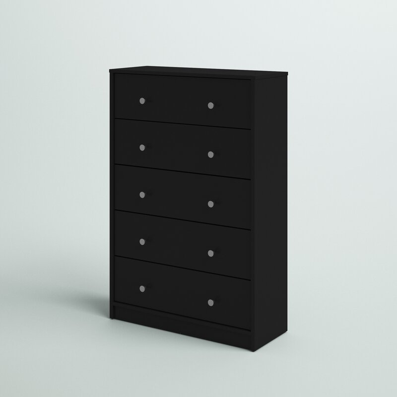 Black 5 Drawer 28.5'' W Chest Five Drawers Offer Plenty of Space for Storing your Shirts, Socks, Sweaters, and Jeans