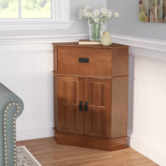 Gulley 34'' Tall Solid Wood 2 Door Corner Accent Cabinet Blend of Simple Style