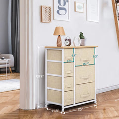 Cream Gurjot 7 Drawer 25'' W Solid Wood Dresser Chest Perefct for Organize