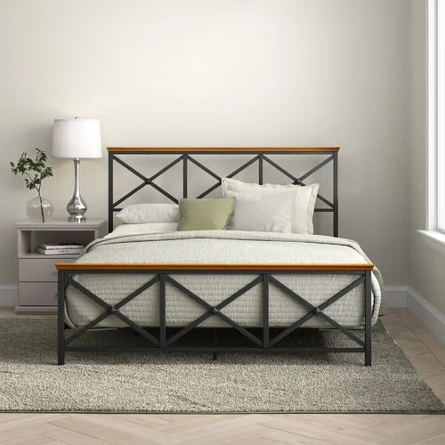 Queen Hagood Low Profile Standard Bed Crafted with a Solid Wood and Steel Frame