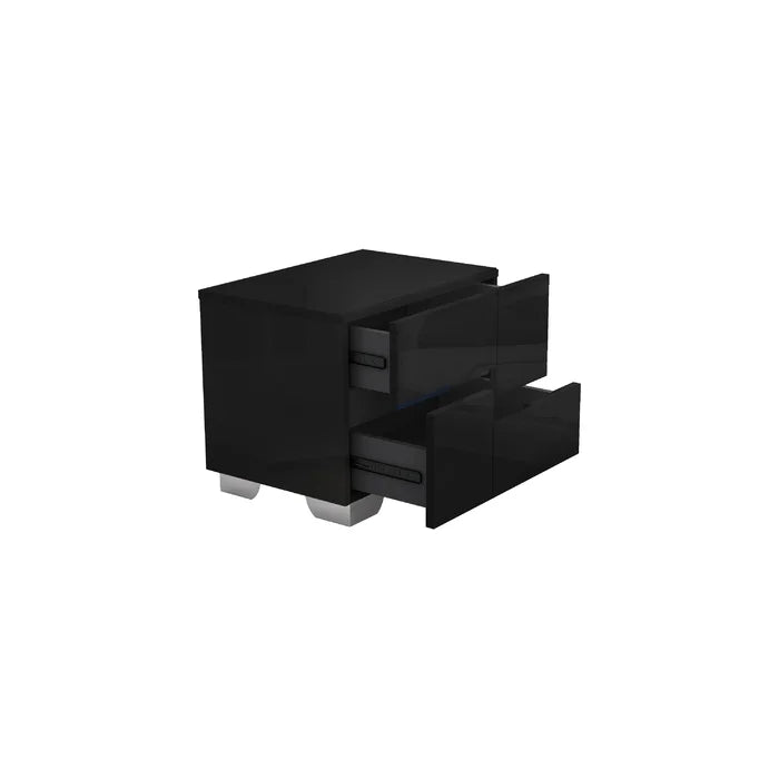 Black Hailee 2 - Drawer Solid Wood Nightstand