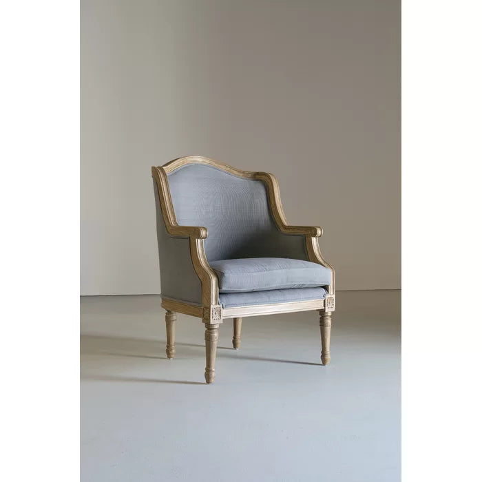 27.1'' Wide Wingback Chair Antique Style with Farmhouse Flair Solid Mahogany Wood Frame