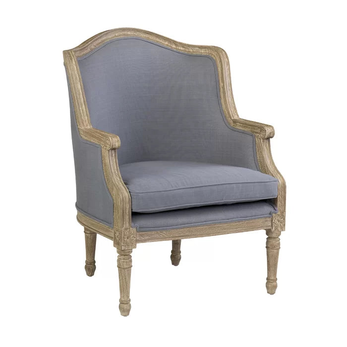 27.1'' Wide Wingback Chair Antique Style with Farmhouse Flair Solid Mahogany Wood Frame