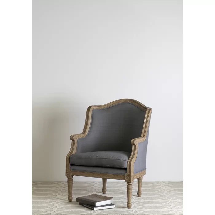 27.1'' Wide Wingback Chair Antique Style with Farmhouse Flair Solid Mahogany Wood Frame
