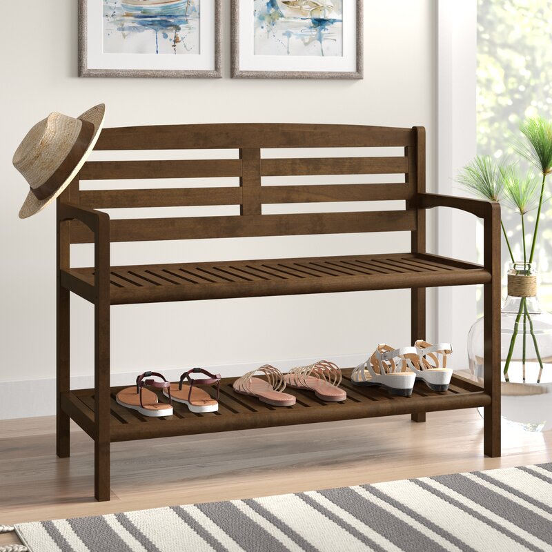 Antique Chestnut Solid Wood Shelves Storage Bench Provide Added Support and the Open-Access Storage Shelf Below is Perfect for Shoes, Boots, and Bags