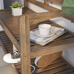 Antique Chestnut Solid Wood Shelves Storage Bench Provide Added Support and the Open-Access Storage Shelf Below is Perfect for Shoes, Boots, and Bags