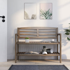 Antique Chestnut Solid Wood Shelves Storage Bench Provide Added Support and the Open-Access Storage Shelf Below is Perfect for Shoes, Boots, and Bags