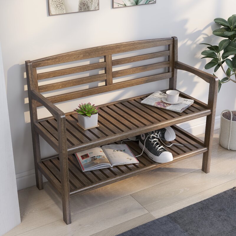 Antique Chestnut Solid Wood Shelves Storage Bench Provide Added Support and the Open-Access Storage Shelf Below is Perfect for Shoes, Boots, and Bags