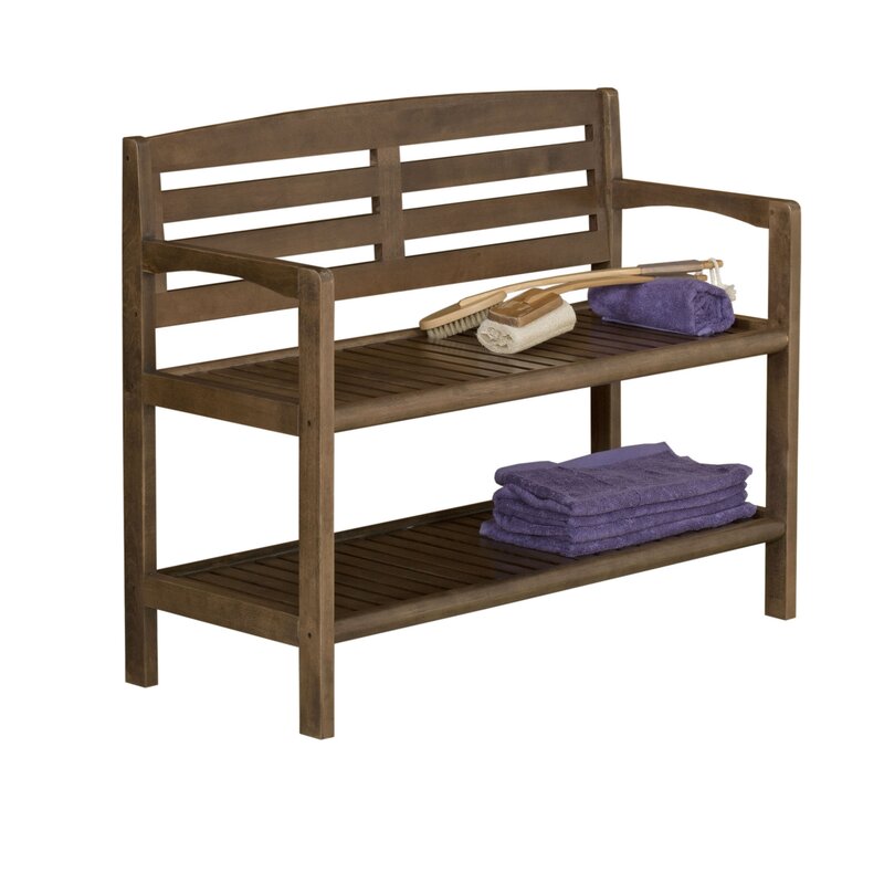 Antique Chestnut Solid Wood Shelves Storage Bench Provide Added Support and the Open-Access Storage Shelf Below is Perfect for Shoes, Boots, and Bags