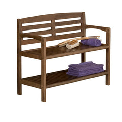 Antique Chestnut Solid Wood Shelves Storage Bench Provide Added Support and the Open-Access Storage Shelf Below is Perfect for Shoes, Boots, and Bags