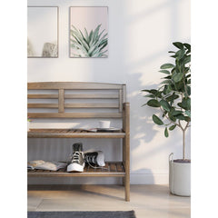 Antique Chestnut Solid Wood Shelves Storage Bench Provide Added Support and the Open-Access Storage Shelf Below is Perfect for Shoes, Boots, and Bags