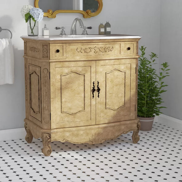 Antique Beige Halethorpe 36" Single Bathroom  traditional Look Vanity Set