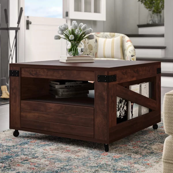 Vintage Walnut Halliburton Wheel Coffee Table with Storage
