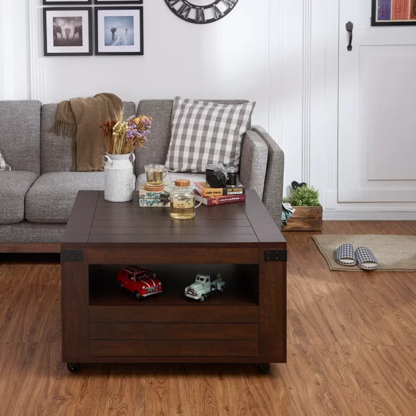 Vintage Walnut Halliburton Wheel Coffee Table with Storage