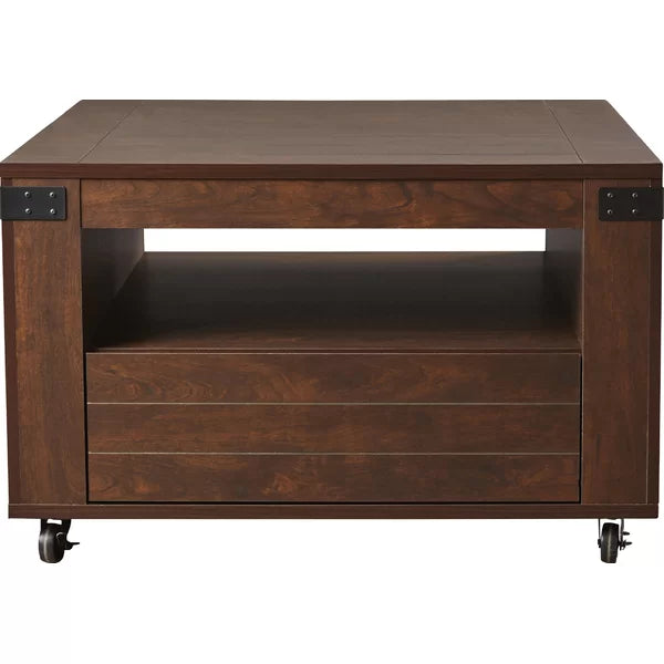 Vintage Walnut Halliburton Wheel Coffee Table with Storage