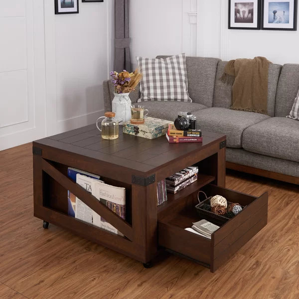 Vintage Walnut Halliburton Wheel Coffee Table with Storage