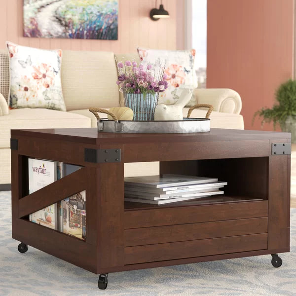 Vintage Walnut Halliburton Wheel Coffee Table with Storage