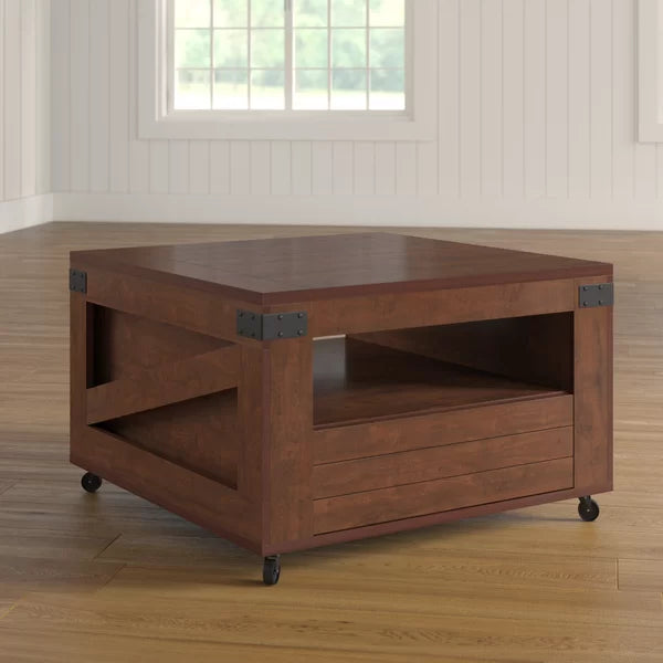 Vintage Walnut Halliburton Wheel Coffee Table with Storage