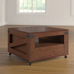Vintage Walnut Halliburton Wheel Coffee Table with Storage