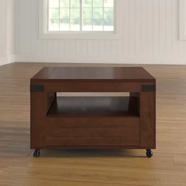 Vintage Walnut Halliburton Wheel Coffee Table with Storage