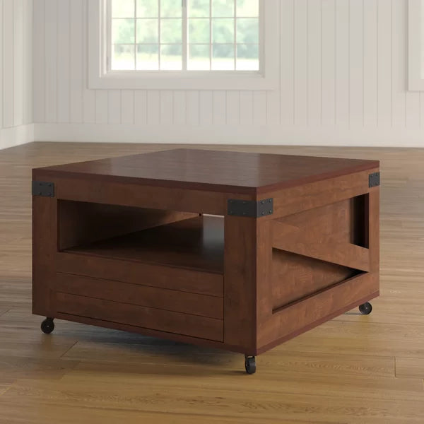 Vintage Walnut Halliburton Wheel Coffee Table with Storage