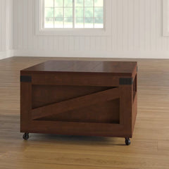 Vintage Walnut Halliburton Wheel Coffee Table with Storage