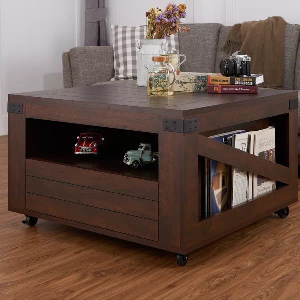 Vintage Walnut Halliburton Wheel Coffee Table with Storage