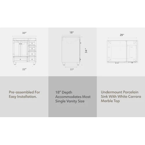Gray Happy 30" Single Bathroom Vanity Set Constructed of Solid Wood