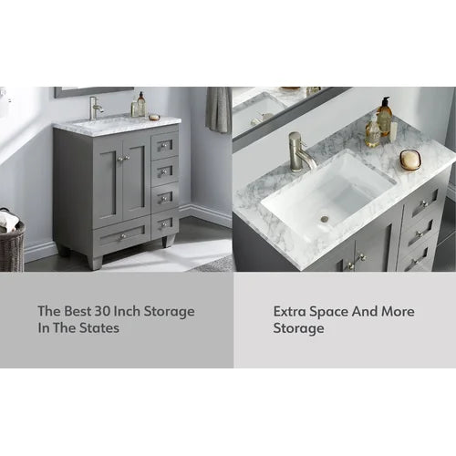 Gray Happy 30" Single Bathroom Vanity Set Constructed of Solid Wood