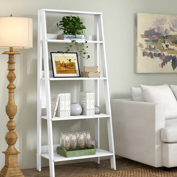 True White 55'' H x 24.1'' W Ladder Bookcase Revamp that Cluttered Corner with this Contemporary Ladder Bookcase