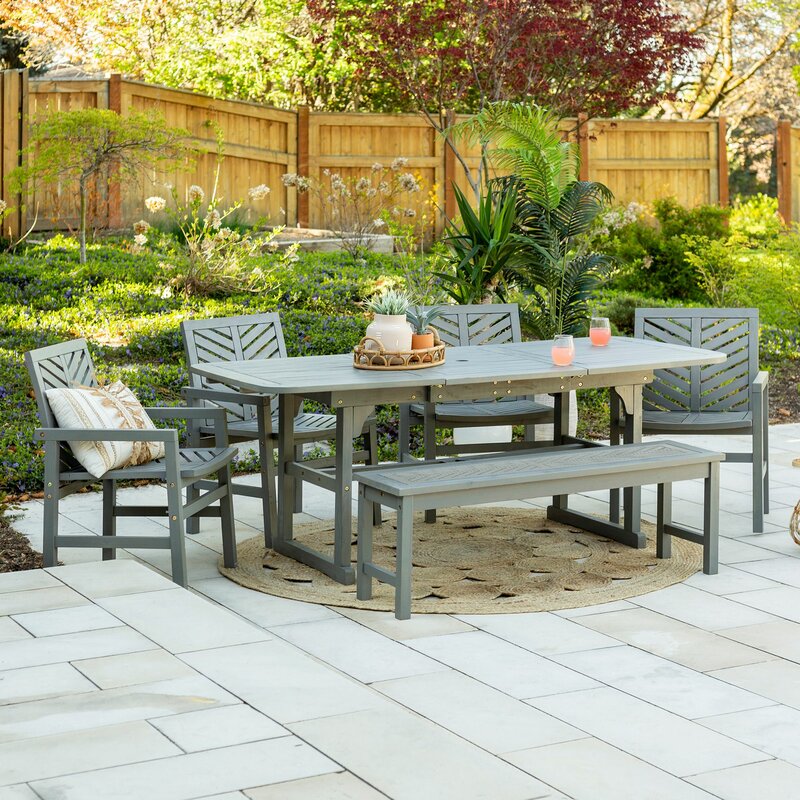 Rectangular 6 - Person 55'' Long Dining Set 6-Piece Outdoor Dining Set The Four Comfortable Patio Chairs and Bench