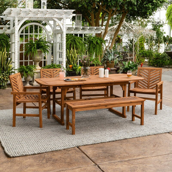 Brown Rectangular 6 - Person 55'' Long Dining Set Four Comfortable Patio Chairs and Bench Feature A Chevron Wood Design