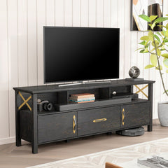 Black Harlee TV Stand for TVs up to 75" X-shaped Open Metal Design